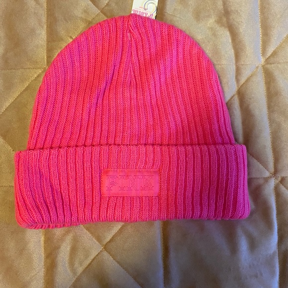 PINK Victoria's Secret Accessories - NWT pink VS stocking cap hat winter logo 9x9 fold
